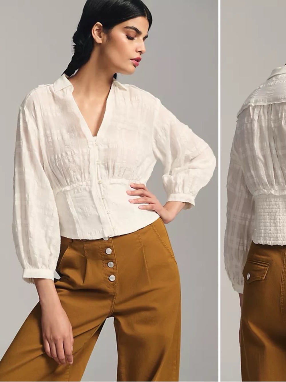 BY ANTHROPOLOGIE Boho Cottage Core Smocked V-Neck Blouse \\ M